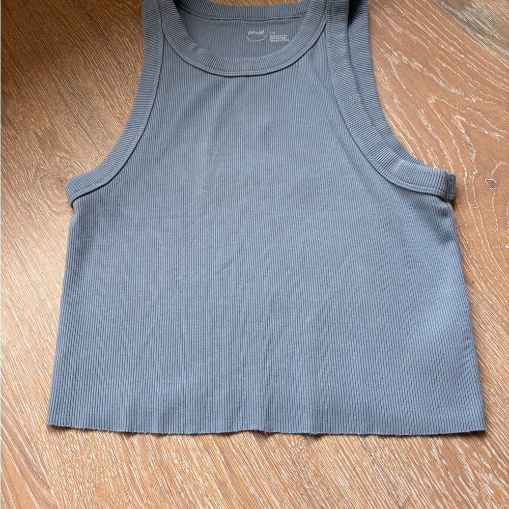 aerie Ribbed Cropped Tank Top - Slate Blue